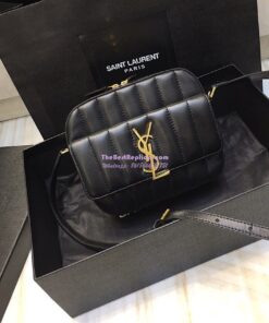 Replica Saint Laurent YSL Vicky Camera Bag In Quilted Lambskin 555052 Black