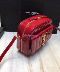 Replica Saint Laurent YSL Vicky Camera Bag In Quilted Patent Leather 555052 Red 2