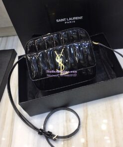 Replica Saint Laurent YSL Vicky Camera Bag In Quilted Patent Leather 555052 Black