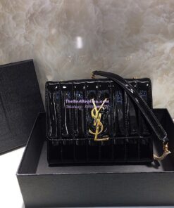 Replica Saint Laurent YSL Vicky Chain Wallet In Quilted Patent Leather 554125 Black