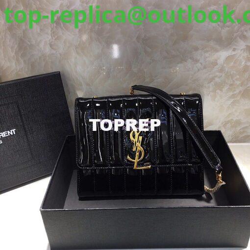 Replica Saint Laurent YSL Vicky Chain Wallet In Quilted Patent Leather 554125 Black