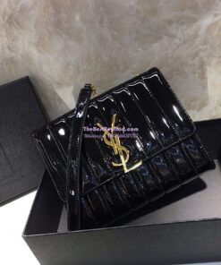 Replica Saint Laurent YSL Vicky Chain Wallet In Quilted Patent Leather 554125 Black 2