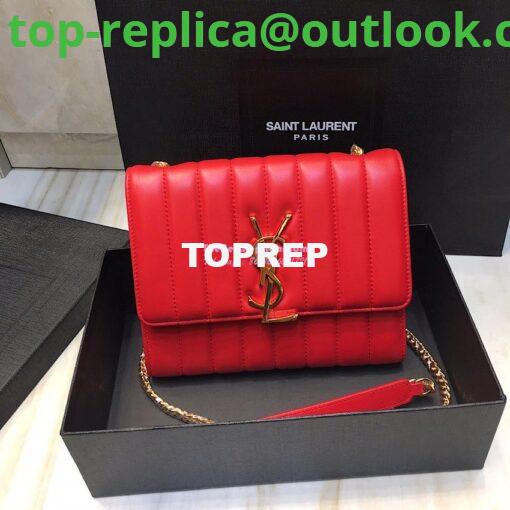 Replica Saint Laurent YSL Vicky Chain Wallet In Quilted Lambskin 554125 Red