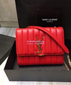 Replica Saint Laurent YSL Vicky Chain Wallet In Quilted Lambskin 554125 Red 2