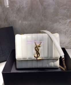 Replica Saint Laurent YSL Vicky Chain Wallet In Quilted Lambskin 554125 White