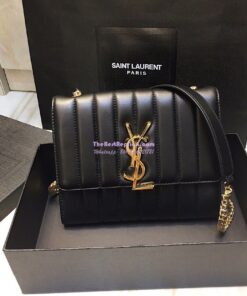 Replica Saint Laurent YSL Vicky Chain Wallet In Quilted Lambskin 554125 Black