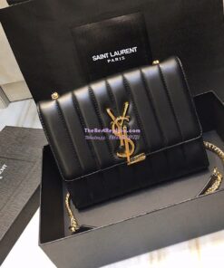 Replica Saint Laurent YSL Vicky Chain Wallet In Quilted Lambskin 554125 Black 2