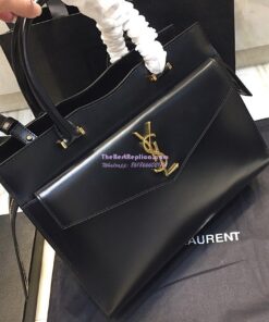 Replica Saint Laurent YSL Uptown Medium Tote In Shiny Smooth Leather 557653 Black