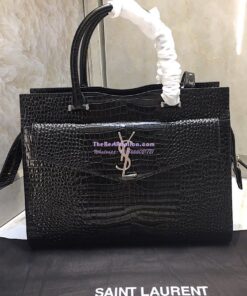 Replica Saint Laurent YSL Uptown Medium Tote In Shiny Crocodile-embossed Leather 557653 Black