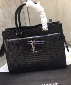 Replica Saint Laurent YSL Uptown Medium Tote In Shiny Crocodile-embossed Leather 557653 Black 2