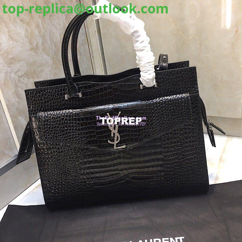 Replica Saint Laurent YSL Uptown Medium Tote In Shiny Crocodile-embossed Leather 557653 Black 2 Replica Saint Laurent YSL Uptown Medium Tote In Shiny Crocodile-embossed Leather 557653 Black 2