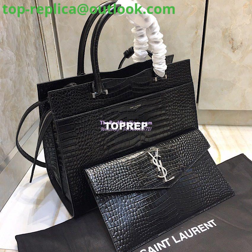 Replica Saint Laurent YSL Uptown Medium Tote In Shiny Crocodile-embossed Leather 557653 Black 8 Replica Saint Laurent YSL Uptown Medium Tote In Shiny Crocodile-embossed Leather 557653 Black 8