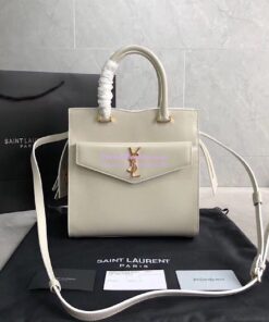 Replica Saint Laurent YSL Uptown Small Tote In Shiny Smooth Leather 561203 Blanc