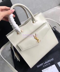 Replica Saint Laurent YSL Uptown Small Tote In Shiny Smooth Leather 561203 Blanc 2