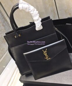 Replica Saint Laurent YSL Uptown Small Tote In Shiny Smooth Leather 561203 Black