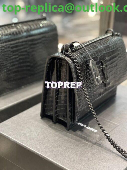 Replica YSL Saint Laurent Medium Sunset Monogram Black crocodile embossed bag Black Hardware 4