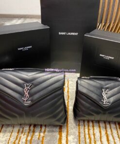 Replica YSL Saint Laurent Medium Loulou Bag In Black "Y" Matelassé Leather 459749 Silver Hardware