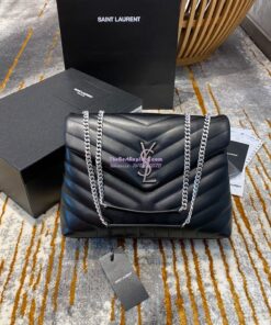 Replica YSL Saint Laurent Medium Loulou Bag In Black "Y" Matelassé Leather 459749 Silver Hardware 2