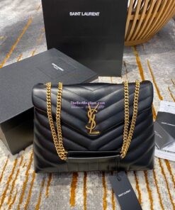 Replica YSL Saint Laurent Medium Loulou Bag In Black "Y" Matelassé Leather 459749 Gold Hardware 2