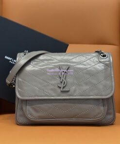 Replica YSL Saint Laurent Niki Chain Bag In Vintage Crinkled And Quilted Fog Leather 498894