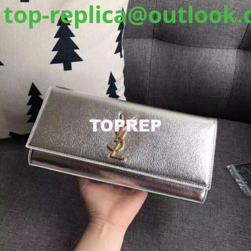 Replica YSL Saint Laurent Classic Monogram Clutch In Grain Metallic Leather Silver 7