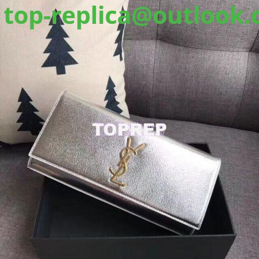 Replica YSL Saint Laurent Classic Monogram Clutch In Grain Metallic Leather Silver 9