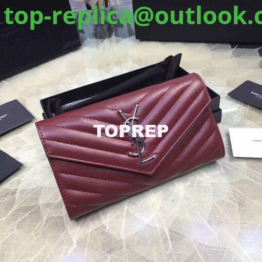 Replica YSL Saint Laurent Flap Wallet Textured Matelassé Leather 372264 Dark Red 6