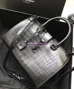 Replica YSL Saint Laurent Small Cabas In Black Crocodile Embossed Leather 424869