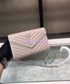 Replica YSL Saint Laurent Monogram Chain Wallet Grain De Poudre Rose in Rose Hardware 2