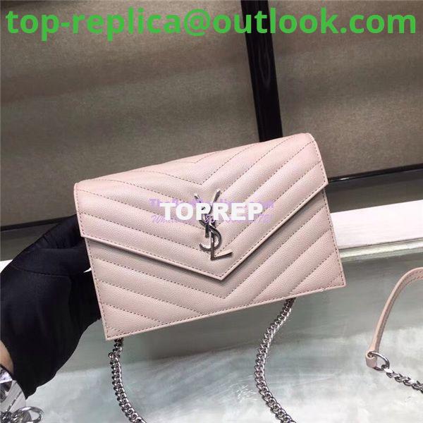 Replica YSL Saint Laurent Envelope Chain Wallet Grain De Poudre Rose in Silver Hardware Replica YSL Saint Laurent Envelope Chain Wallet Grain De Poudre Rose in Silver Hardware