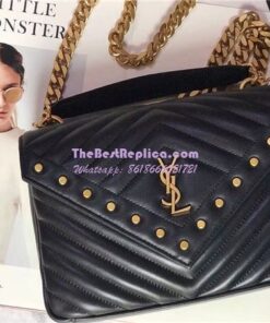 Replica Ysl Saint Laurent Top Handle Medium College Black Bag With gold Metal Chain 2