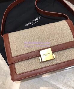 Replica YSL Saint Laurent Medium Bellechasse Satchel In Beige Linen Canvas And Cognac Leather