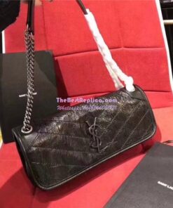 Replica YSL Saint Laurent Small Monogramme Niki Chain Bag In Vintage Crinkled And Quilted black Leather