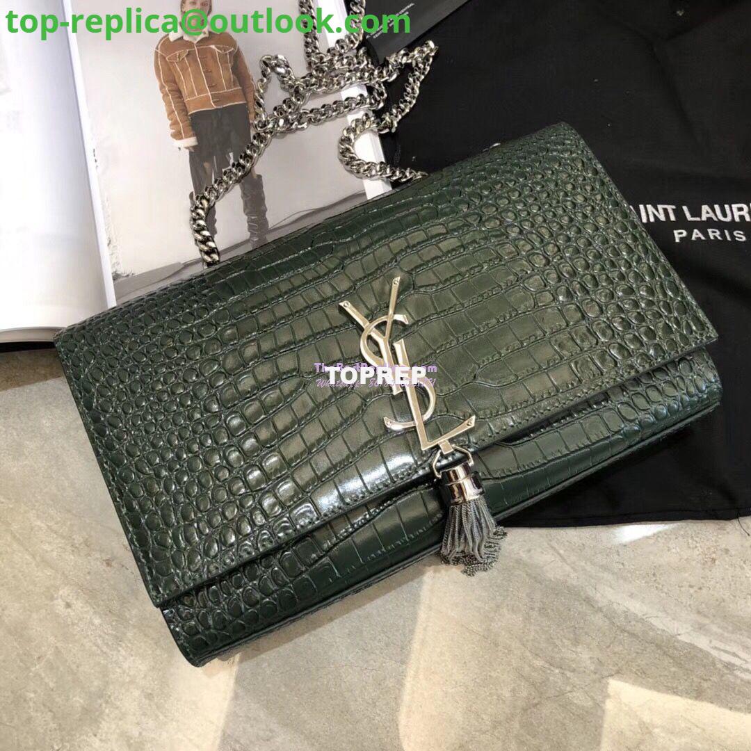 Replica YSL Classic Medium Kate Monogram Saint Laurent Tassel Satchel In Green Crocodile Embossed Shiny Leather 354119 in Silver hardware 2 Replica YSL Classic Medium Kate Monogram Saint Laurent Tassel Satchel In Green Crocodile Embossed Shiny Leather 354119 in Silver hardware 2