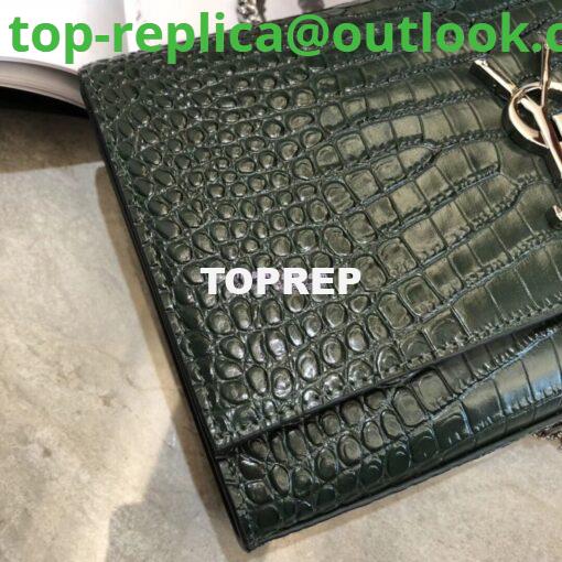 Replica YSL Classic Medium Kate Monogram Saint Laurent Tassel Satchel In Green Crocodile Embossed Shiny Leather 354119 in Silver hardware 3