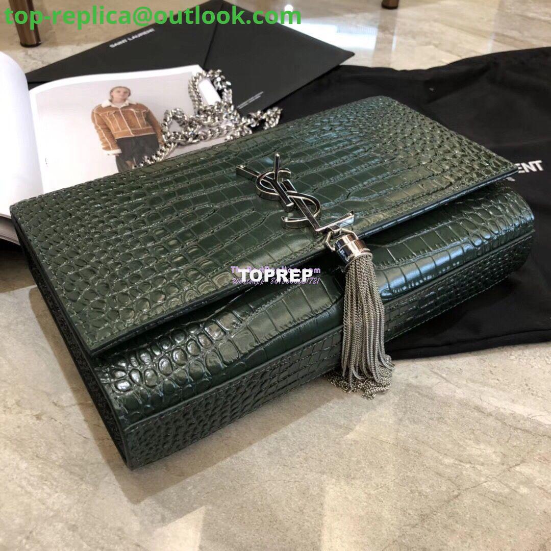 Replica YSL Classic Medium Kate Monogram Saint Laurent Tassel Satchel In Green Crocodile Embossed Shiny Leather 354119 in Silver hardware 4 Replica YSL Classic Medium Kate Monogram Saint Laurent Tassel Satchel In Green Crocodile Embossed Shiny Leather 354119 in Silver hardware 4