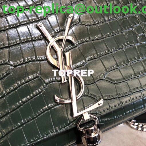 Replica YSL Classic Medium Kate Monogram Saint Laurent Tassel Satchel In Green Crocodile Embossed Shiny Leather 354119 in Silver hardware 6