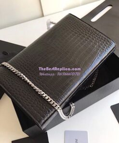 Replica YSL Classic Medium Kate Monogram Saint Laurent Tassel Satchel In Black Crocodile Embossed Shiny Leather 354119 in Silver hardware