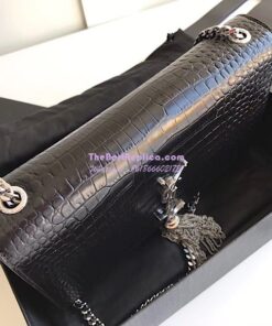 Replica YSL Classic Medium Kate Monogram Saint Laurent Tassel Satchel In Black Crocodile Embossed Shiny Leather 354119 in Silver hardware 2