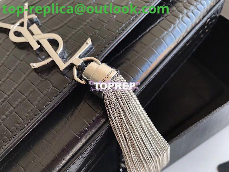 Replica YSL Classic Medium Kate Monogram Saint Laurent Tassel Satchel In Black Crocodile Embossed Shiny Leather 354119 in Silver hardware 3 Replica YSL Classic Medium Kate Monogram Saint Laurent Tassel Satchel In Black Crocodile Embossed Shiny Leather 354119 in Silver hardware 3