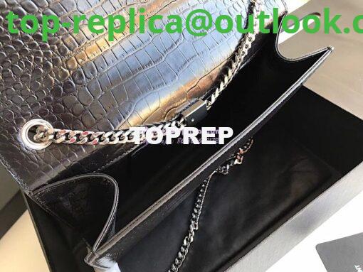 Replica YSL Classic Medium Kate Monogram Saint Laurent Tassel Satchel In Black Crocodile Embossed Shiny Leather 354119 in Silver hardware 4