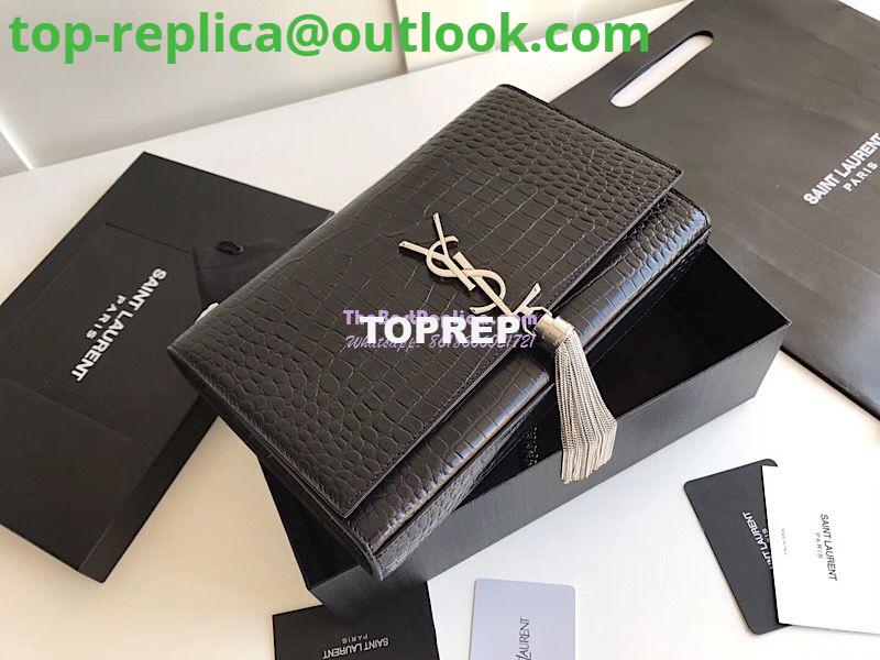 Replica YSL Classic Medium Kate Monogram Saint Laurent Tassel Satchel In Black Crocodile Embossed Shiny Leather 354119 in Silver hardware 8 Replica YSL Classic Medium Kate Monogram Saint Laurent Tassel Satchel In Black Crocodile Embossed Shiny Leather 354119 in Silver hardware 8