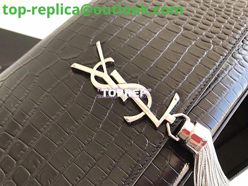 Replica YSL Classic Medium Kate Monogram Saint Laurent Tassel Satchel In Black Crocodile Embossed Shiny Leather 354119 in Silver hardware 9 Replica YSL Classic Medium Kate Monogram Saint Laurent Tassel Satchel In Black Crocodile Embossed Shiny Leather 354119 in Silver hardware 9