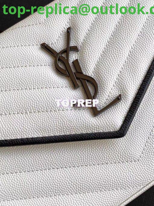 Replica YSL Saint Laurent Monogram Chain Wallet Grain De Poudre White in Black Hardware 2