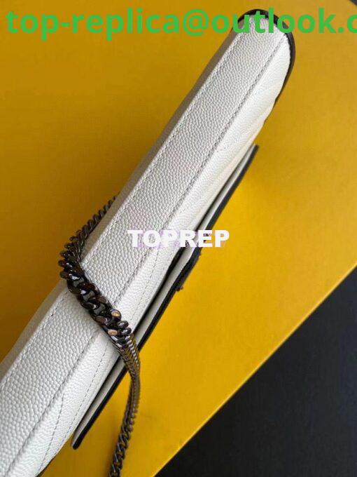 Replica YSL Saint Laurent Monogram Chain Wallet Grain De Poudre White in Black Hardware 9