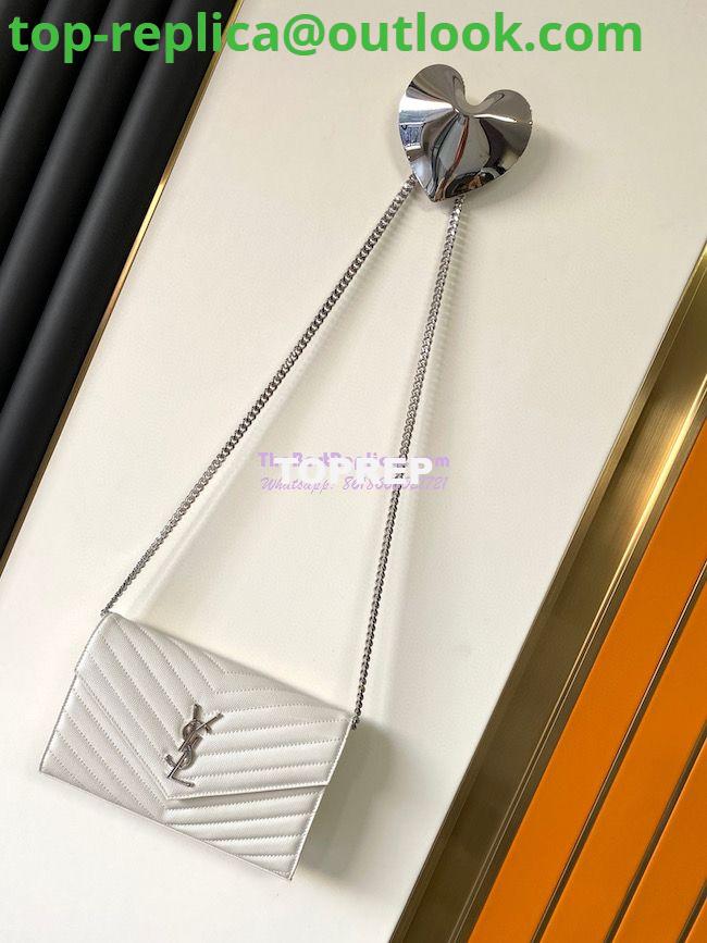 Replica YSL Saint Laurent Monogram Chain Wallet Grain De Poudre White in Silver Hardware 2 Replica YSL Saint Laurent Monogram Chain Wallet Grain De Poudre White in Silver Hardware 2