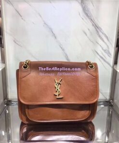 Replica YSL Saint Laurent niki chain bag in vintage crinkled and quilted cognac leather