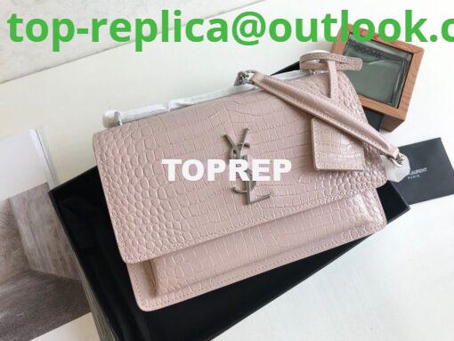 Replica YSL Saint Laurent Medium Sunset Monogram pink crocodile embossed bag