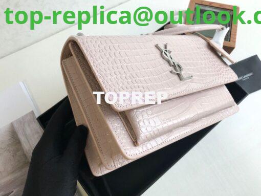 Replica YSL Saint Laurent Medium Sunset Monogram pink crocodile embossed bag 4