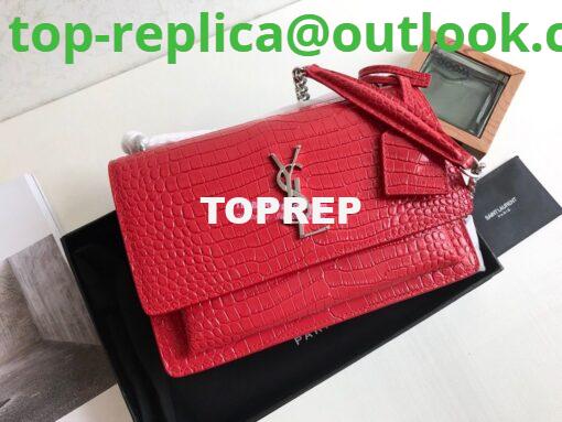 Replica YSL Saint Laurent Medium Sunset Monogram red crocodile embossed bag